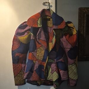 Colorful Patterned Women's Peplum Style Blazer